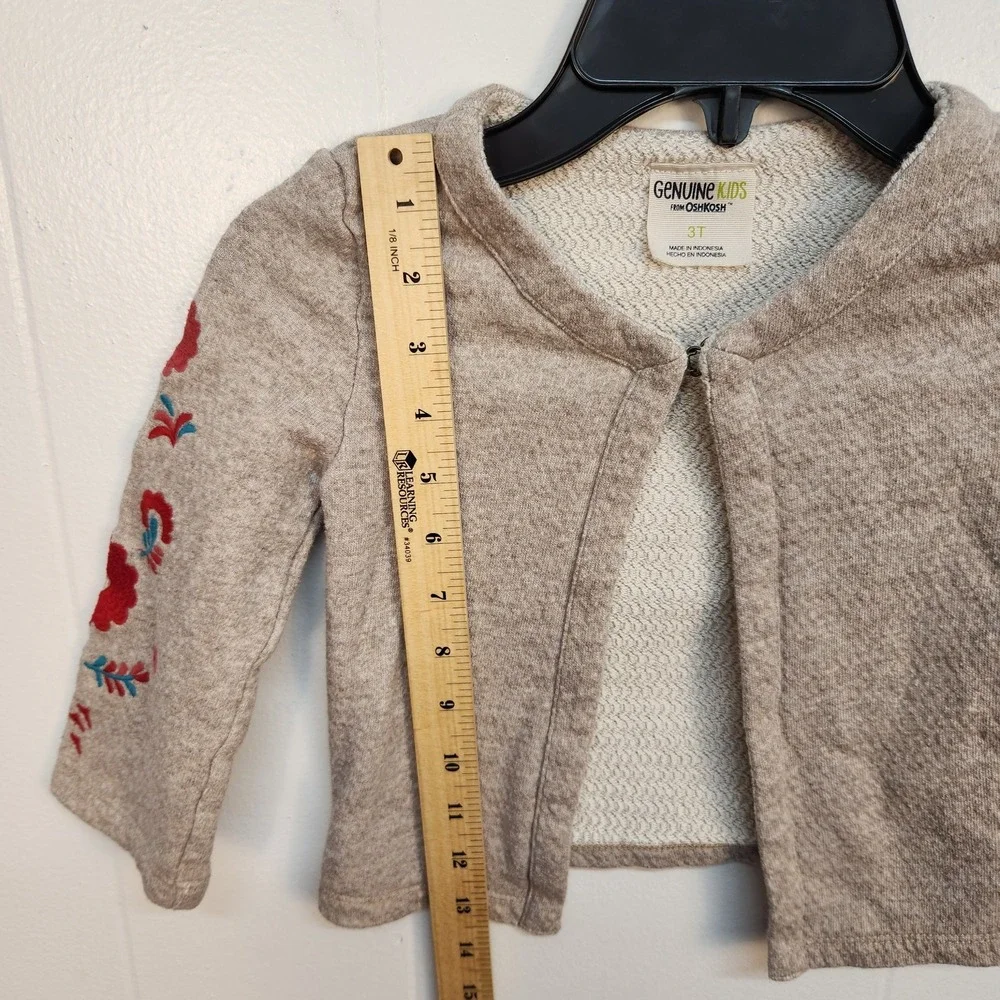 Genuine Kids OshKosh Cardigan Sweater 3T Beige Embroidered Floral Cotton‎ Girls